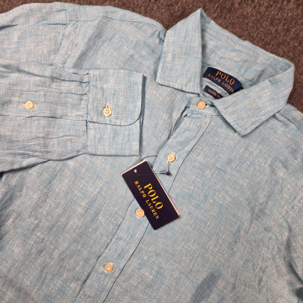 Polo Ralph Lauren Linen Button Down Shirt Mens Small Blue Classic Fit Preppy